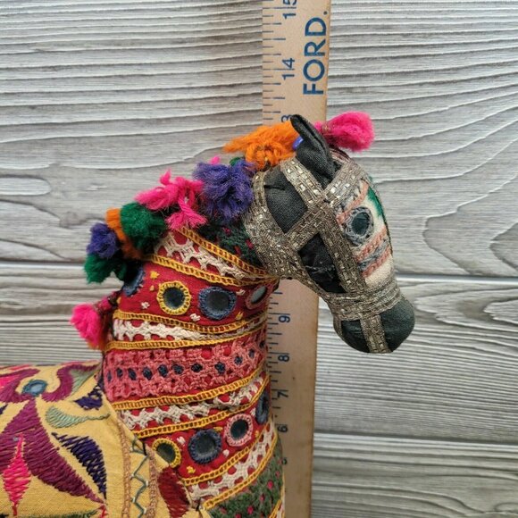 Embroidered Rajasthan Horse Fabric Patchwork Decorative Boho Folk Art - Picture 3 of 12